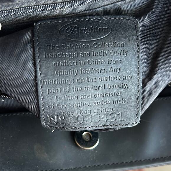 Brighton Nylon Shoulder Bag Braided Strap Croc Embossed Black Silver Western - Picture 8 of 15